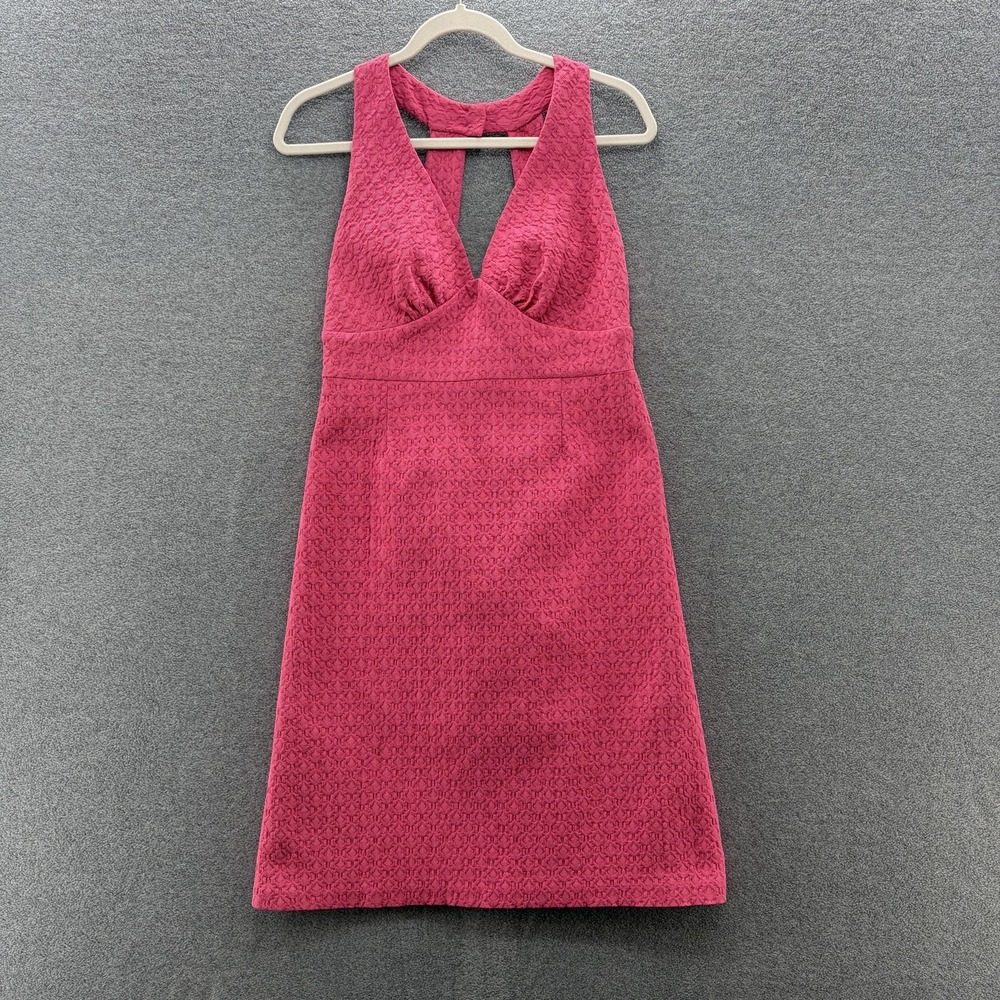 Helen Wang Dress 10 Pink Jacquard Halter 60s Vibes Mod Mini Cocktail Party